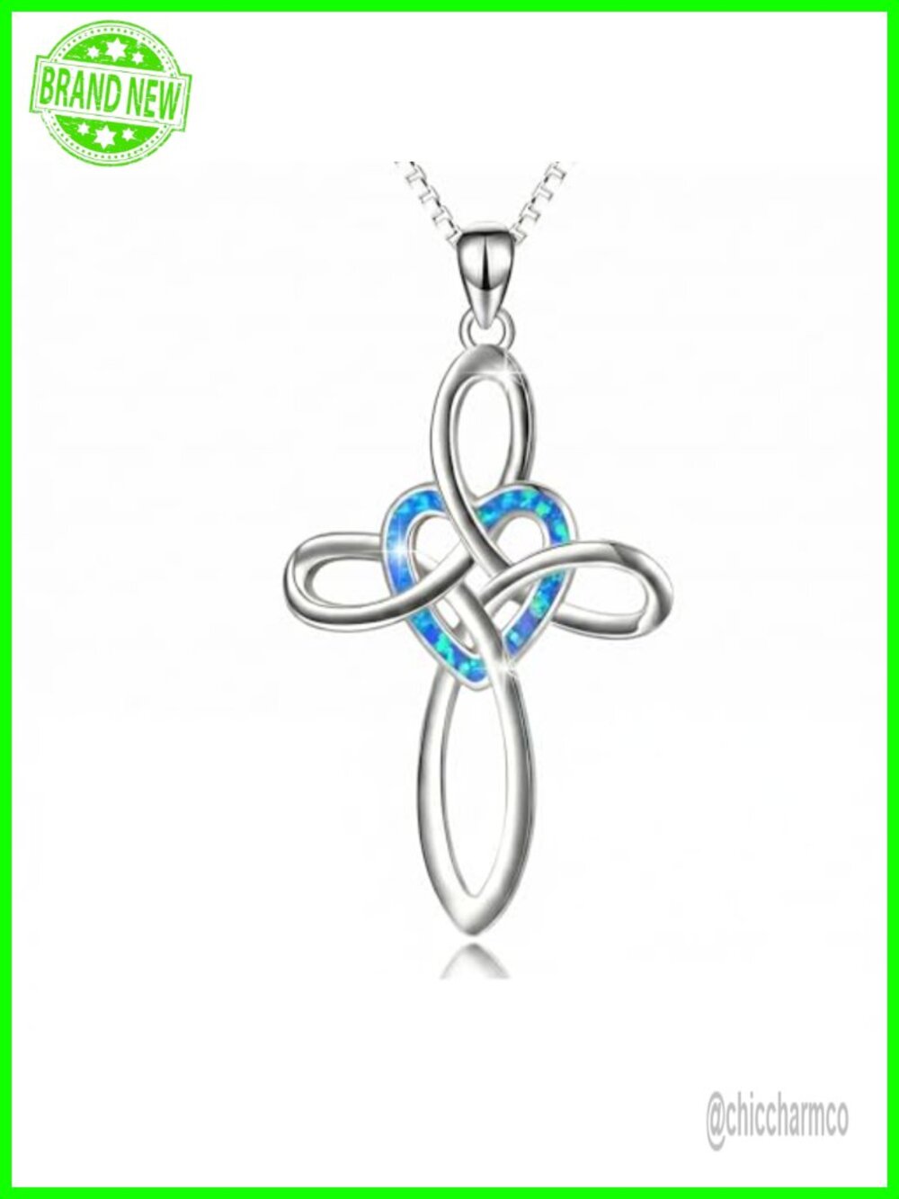 925 Sterling Silver Celtic Knot Cross Necklace Opal Pendant 18+2 Inch Adjustable